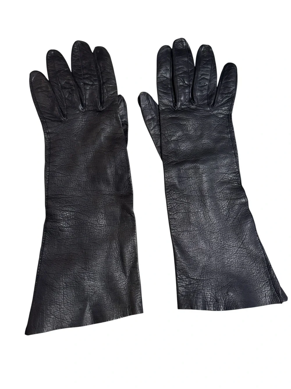Vintage Black Leather Unlined Forearm Gloves Womens 7.5 Italy Bambergers